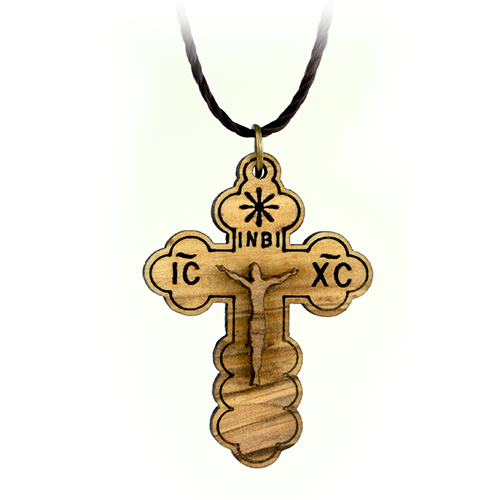 Orthodox Eastern Cross & Crucifix Silhouette, Olive Wood Necklace
