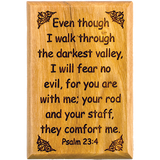 Bible Verse Fridge Magnets, Fear no Evil - Psalm 23:4, 1.6" x 2.5" Olive Wood Religious Motivational Faith Magnets from Bethlehem, Home, Kitchen, & Office, Inspirational Scripture Décor front