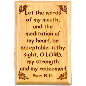 Bible Verse Fridge Magnets, Lord my Redeemer - Psalm 19:14, 1.6" x 2.5" Olive Wood Religious Motivational Faith Magnets from Bethlehem, Home, Kitchen, & Office, Inspirational Scripture Décor front
