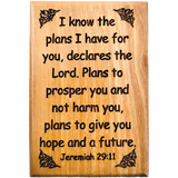 Bible Verse Fridge Magnets, I Know the Plans - Jeremiah 29:11, 1.6" x 2.5" Olive Wood Religious Motivational Faith Magnets from Bethlehem, Home, Kitchen, & Office, Inspirational Scripture Décor front