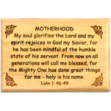 Bible Verse Fridge Magnets, Motherhood - Luke 1:46-49, 1.6" x 2.5" Olive Wood Religious Motivational Faith Magnets from Bethlehem, Home, Kitchen, & Office, Inspirational Scripture Décor front