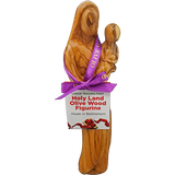 Holy Land Olive Wood Statue - Virgin Mary with Child with purple ribbon
