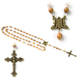 Full view of rosary with close-ups showing the detail of the miraculous medal and crucifix cross pendant