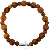 Olive Wood Stretch Bracelet, Beads and Inlet Cross