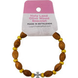 Olive Wood Stretch Bracelet, Golden Bears and Inlet Cross with tag
