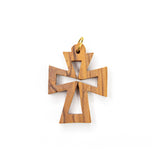 4 Pack of Olive Wood Pendant Charms, Outline Cross with ring