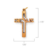 Jesus Outline Cross Olive Wood Pendant Charm with ring