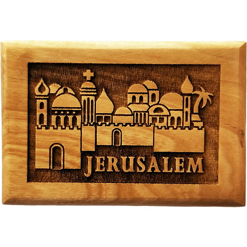Jerusalem City 3D Olive Wood Magnet front