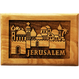 Jerusalem City 3D Olive Wood Magnet front