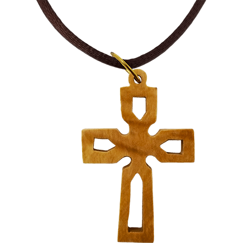 Olive Wood Celtic Cross Cut Out Necklace 