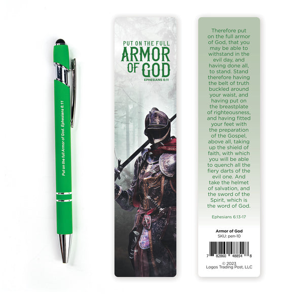 Armor of God Scripture Pen with Stylus and Bookmark - Green