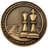 Front: Chess pieces on board, with text, "I can do all things through Christ... Philippians 4:13" / "Chess club"