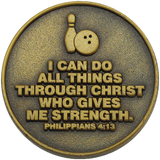 back of Christian bowling challenge coin