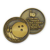 front and back of Christian bowling challenge coin