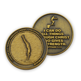 front and back of Christian diving challenge coin