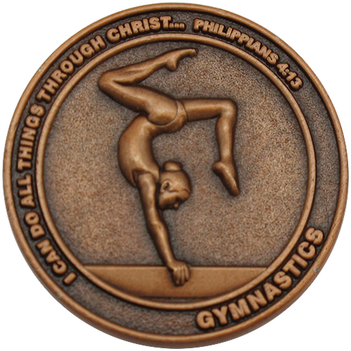 front of Christian gymnastics challenge coin