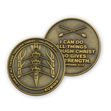 front and back of Christian rowing challenge coin