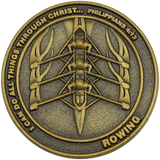 front of Christian rowing challenge coin