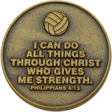 back of Christian volleyball challenge coin