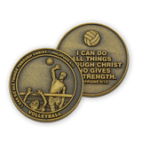 front and back of Christian volleyball challenge coin