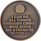 Girl's Volleyball, Antique Gold Plated Challenge Coin, Philippians 4:13