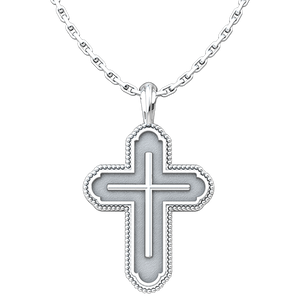Sterling Silver Cross in Cross Bead Edges Antiqued Pendant