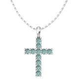 March Aquamarine Antique Birthstone Cross Sterling Silver Pendant - With 18" Sterling Silver Chain