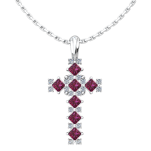 July Ruby Birthstone Cross Pendant - With 18