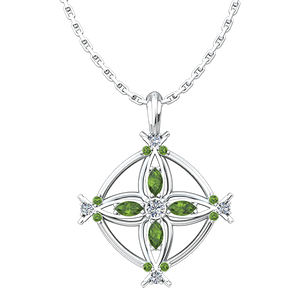 August Peridot Antique Birthstone Cross Pendant - With 18" Sterling Silver Chain