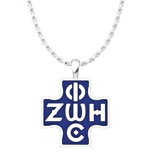 Phos Zoe Pendant with Blue Enamel, Sterling Silver Pendant and 18 Inch Chain