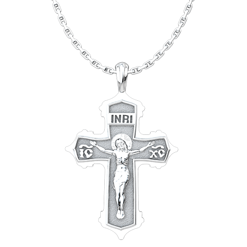 INRI IC XC Cross & Crucifix Sterling Silver Pendant with 18 Inch Chain