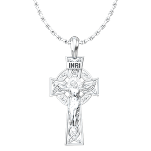 Celtic Cross and Crucifix Sterling Silver Pendant and 18 Inch Chain