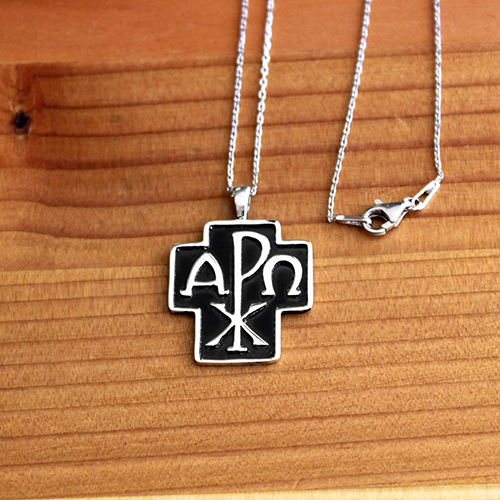 Alpha and omega hot sale cross necklace