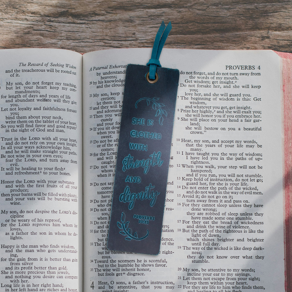 Strength and Dignity Leather Bookmark – Proverbs 31:25 – Logos Trading ...