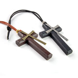 Wood and Metal Cross Car Charm - Black and Silver
