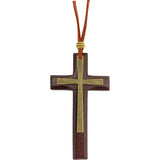 Wood and Metal Cross Car Charm - Brown and Gold