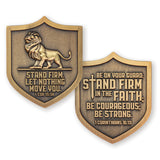 Christian Lion Shield Challenge Coin - Strength, Faith And Courage - 2 Inch, Christian Gift For Men Or Women, Youth And All