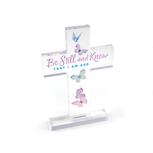 Be Still and Know Acrylic Cross Plaque – Psalm 46:10