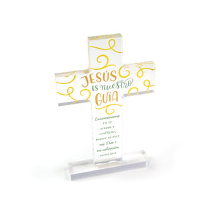 Spanish, Jesus es Nuestro Guia Acrylic Cross Plaque – Psalm 25:5