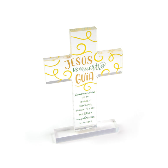 Spanish, Jesus es Nuestro Guia Acrylic Cross Plaque – Psalm 25:5