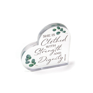 Strength and Dignity Acrylic Heart Plaque – Pro 31:25