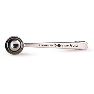 Running on Coffee and Jesus Coffee Scoop – Silver