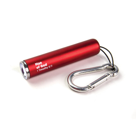 Man of God – Red 1 LED Pull String Flashlight with Carabiner