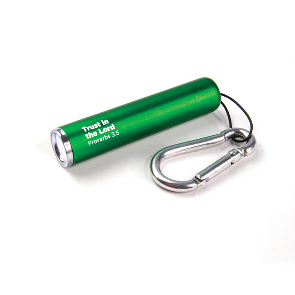 Trust in the Lord – Green 1 LED Pull String Flashlight with Carabiner