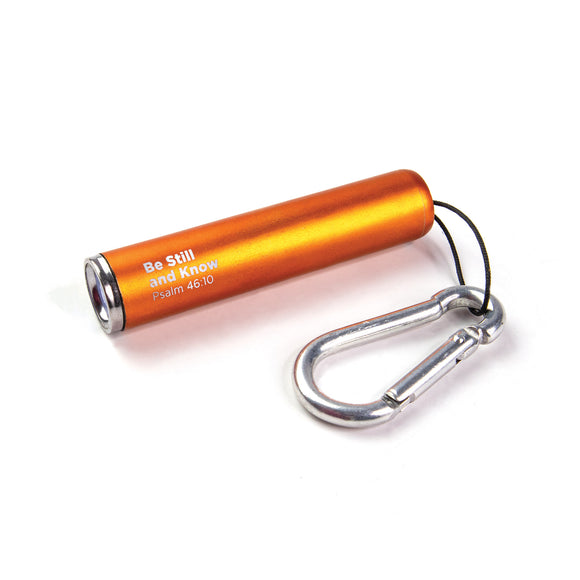 Be Still and Know – Orange 1 LED Pull String Flashlight with Carabiner