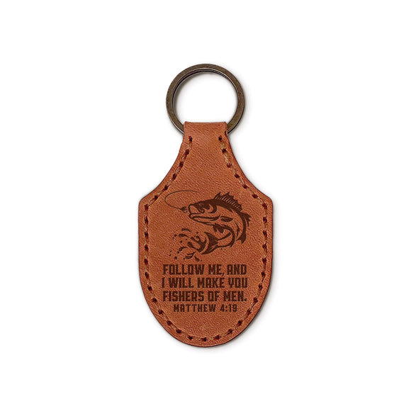 Engraved Leather Keychains – Fishers of Men – Brown