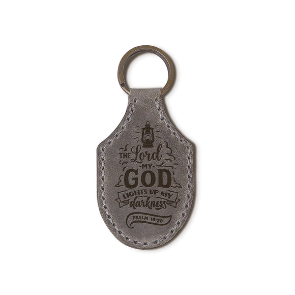 Engraved Leather Keychains – Lights Up My Darkness – Gray