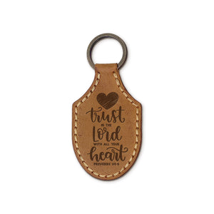 Engraved Leather Keychains – Trust in the Lord – Tan