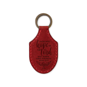 Engraved Leather Keychains – Hope in the Lord – Red