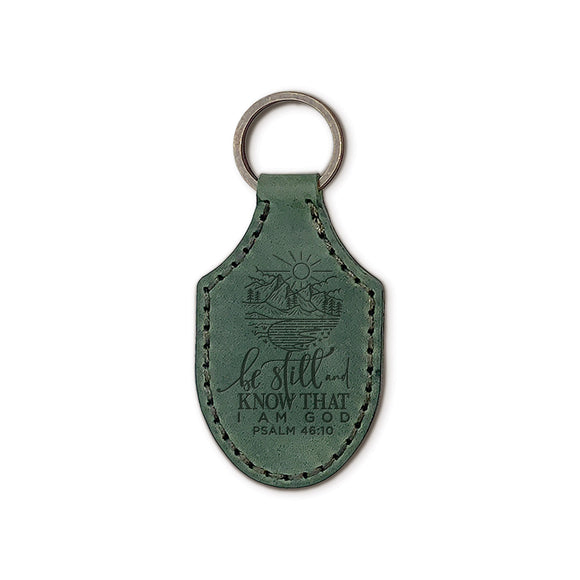 Engraved Leather Keychains – Be Still and Know – Green
